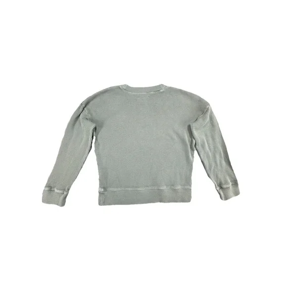 Madewell Waffle Knit Boxy Sweatshirt Tee V Neck Shirt Cozy Green Size XS - Picture 2 of 7